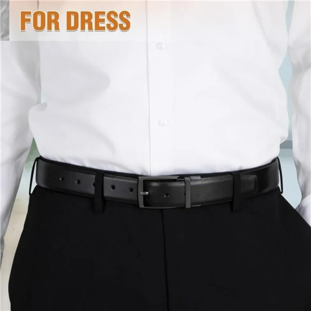 Men's Reversible Leather Belt Black Brown Dress Golf Adjustable Waist Belt